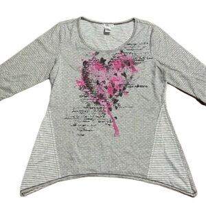 Size Large Hannah Gray and Pink Long Sleeve Top with Heart Design